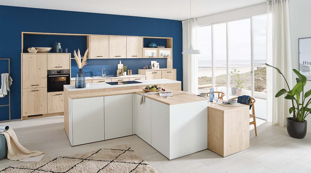 Cuisine Impuls IP 1200 Bois bois blond meubles suspendus éclairage — Cailler Électroménager