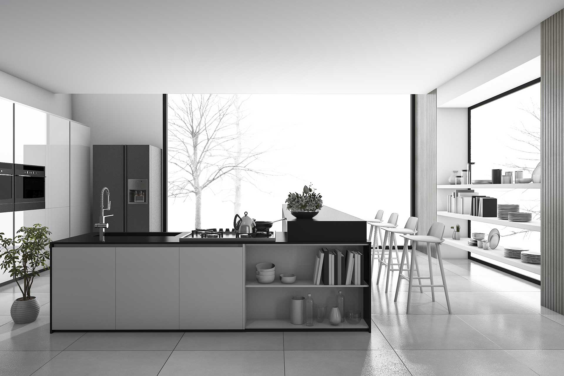 Cuisine blanche minimaliste sur mesure